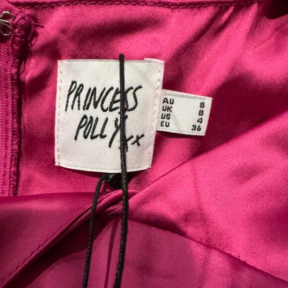 princess polly | lynsey fuchia silky summer leg slit midi dress sz 4 - Picture 8 of 10